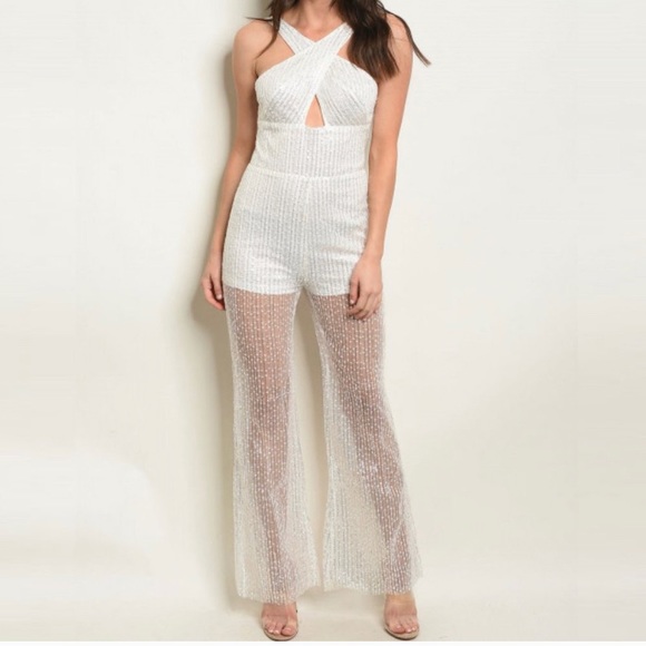 sequin white jumpsuit